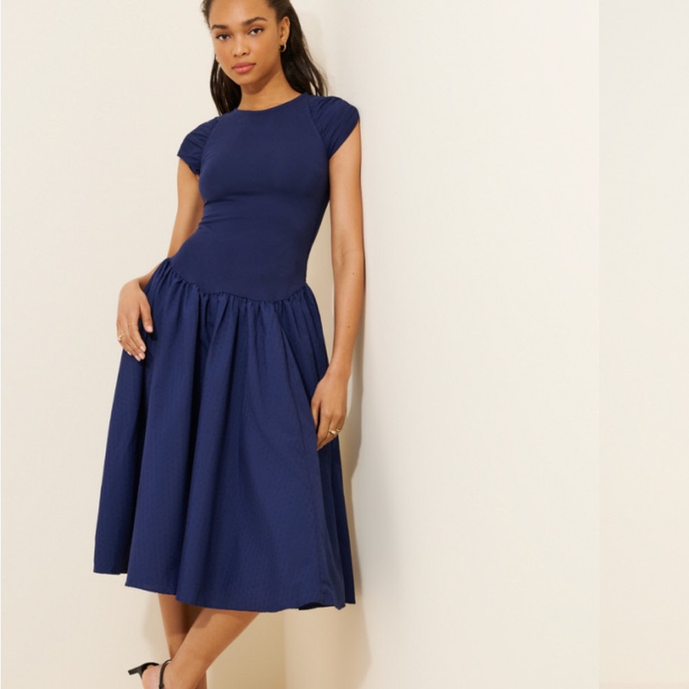 Free People Afternoon Elegance Navy Midi Dress